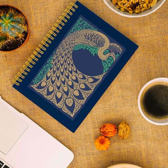 Peacock Spiral Notebook, Vintage, Natural, Antique Journal, 164 pages- 5.5"x8.3" - Picture 2 of 7